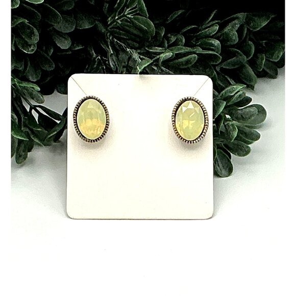 Oval Faceted Green Stone Stud Earrings - Picture 5 of 5